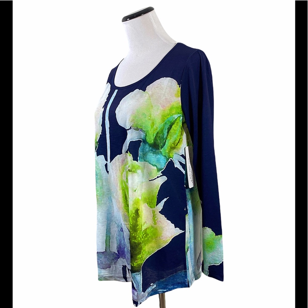 Soft Surroundings Navy Blue Camellia Bloom Top Sz S Floral - Picture 3 of 8